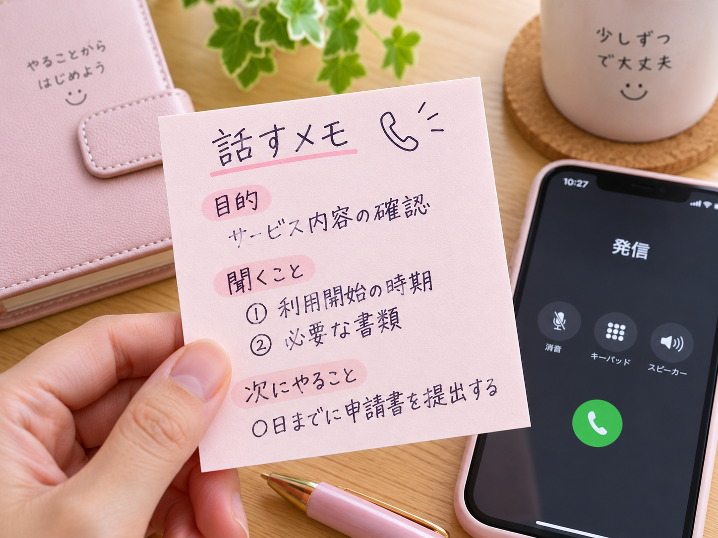電話をかける前に書いた手書きの「話すメモ」